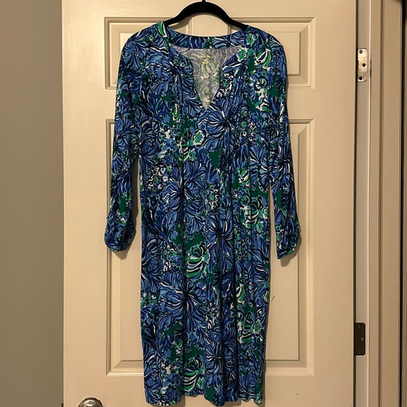 NEW LILLY PULITZER fairfax 3/4 sleeve dress in abaco blue in turtle awe - Picture 3 of 3